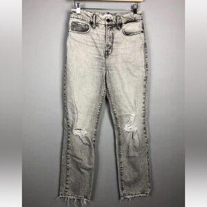 Good American Good Boyfriend High Rise Distressed Jeans 2/26 Straight Light Gray